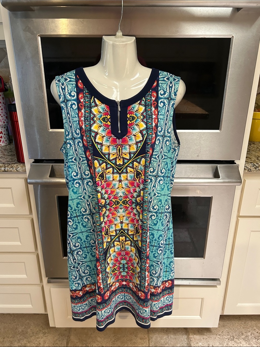 Rafaella Turquoise Multicolor Sleeveless Printed Midi Dress
